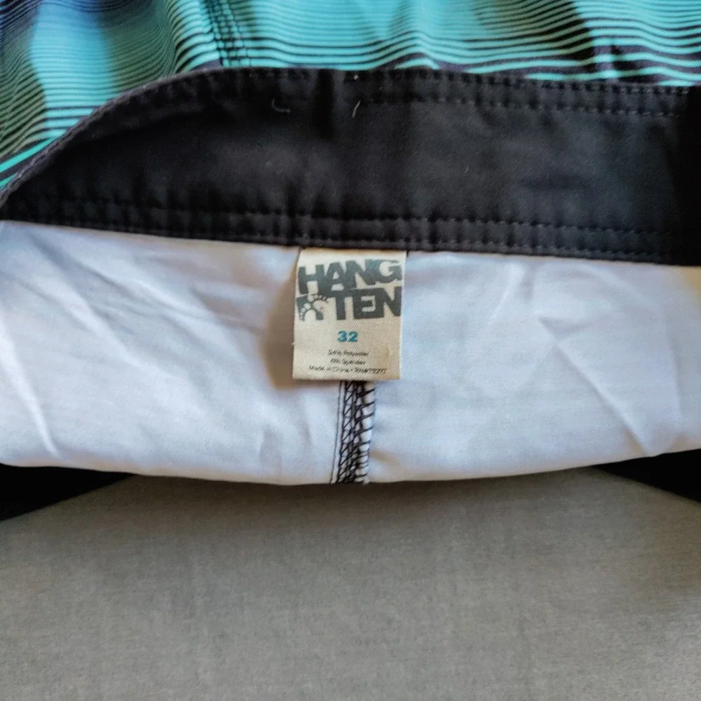 Hang Ten Board Ombre‎ Striped Tropical Lined Aloha Swim Surfboard Shorts Men 32